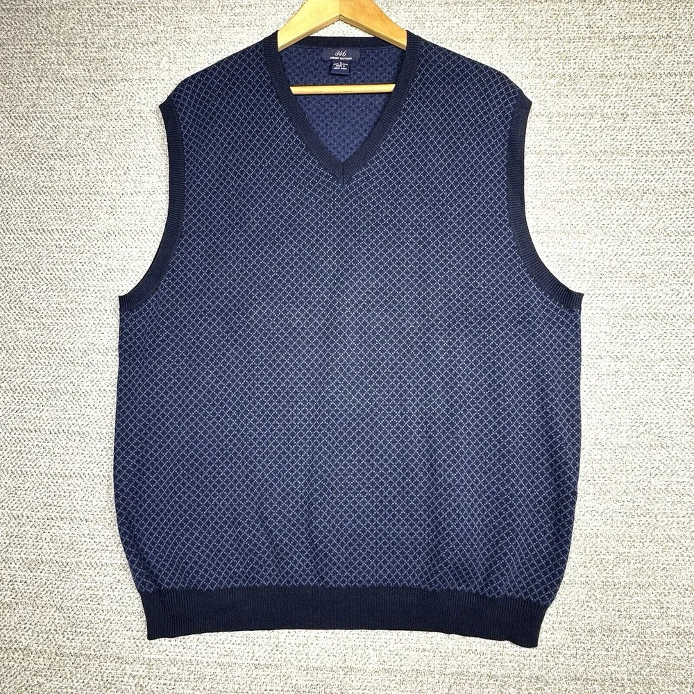 Brooks Brothers Vest L Diamond Cotton‎ V Neck Preppy Academia Grandpa Blue Golf